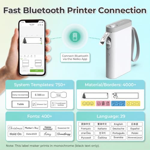 Nelko P21 Label Maker Machine with Tape, Bluetooth Label Printer, White photo 2