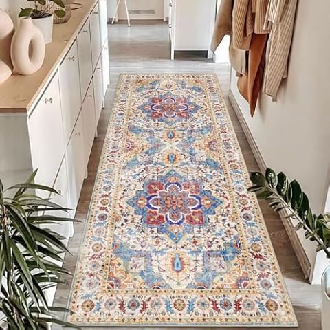 Homcomodar Washable Vintage Hallway Runner Rug Cover