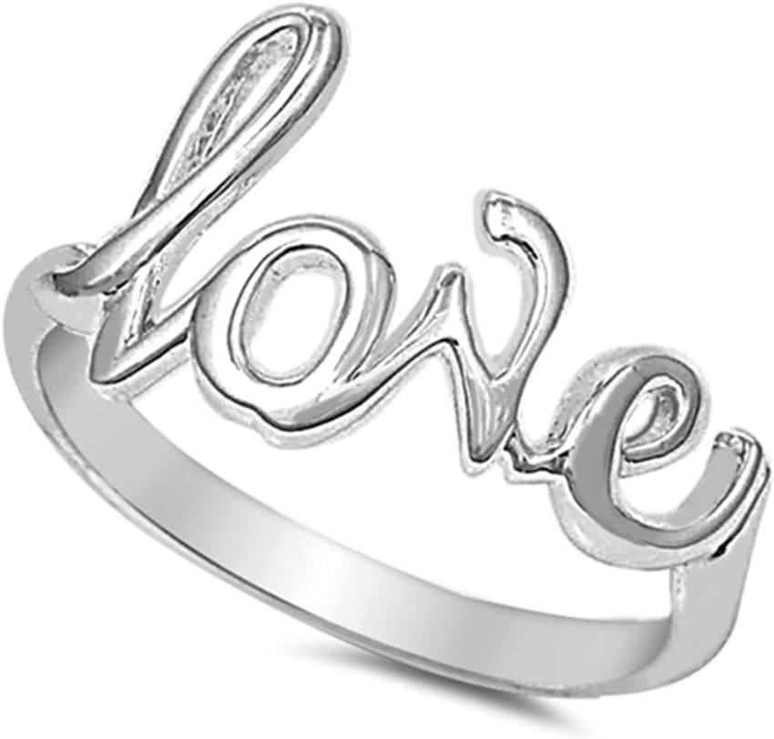 CloseoutWarehouse 925 Sterling Silver Love in Script Ring Silver (Comes in Colors)