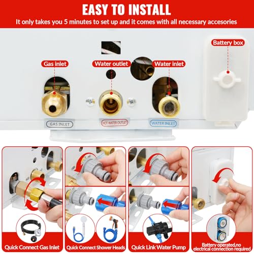 Tankless Water Heater Propane,3.18GPM 12L Outdoor Portable Water Heater,with 2 GPM Water Pump, Instant Propane Water Heater with Digital Display Multi-Protection for Camping Trips - Thumbnail 5