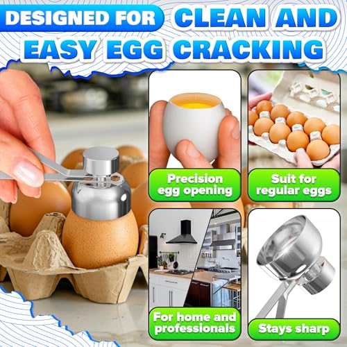 Egg Cracker Tool for Raw Eggs - Stainless Steel Egg Shell Opener Tool with Ergonomic Design, Adjustable Effort, Durable Build, Easy-to-Use for Soft-Boiled Eggs, Suited for Preparing Custards and Cakes - Thumbnail 5