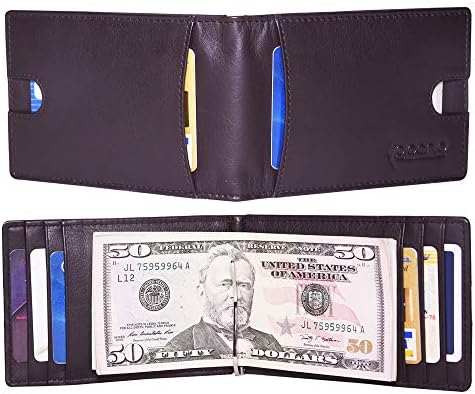 Picchio RFID Blocking Bi-Fold Vintage Slim Men's Money Clip Front Pocket Wallet with 8 Credit Card Slots