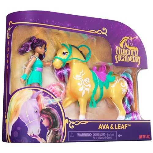 Licorne Leaf et poupée articulée Ava Unicorn Academy avec brosse