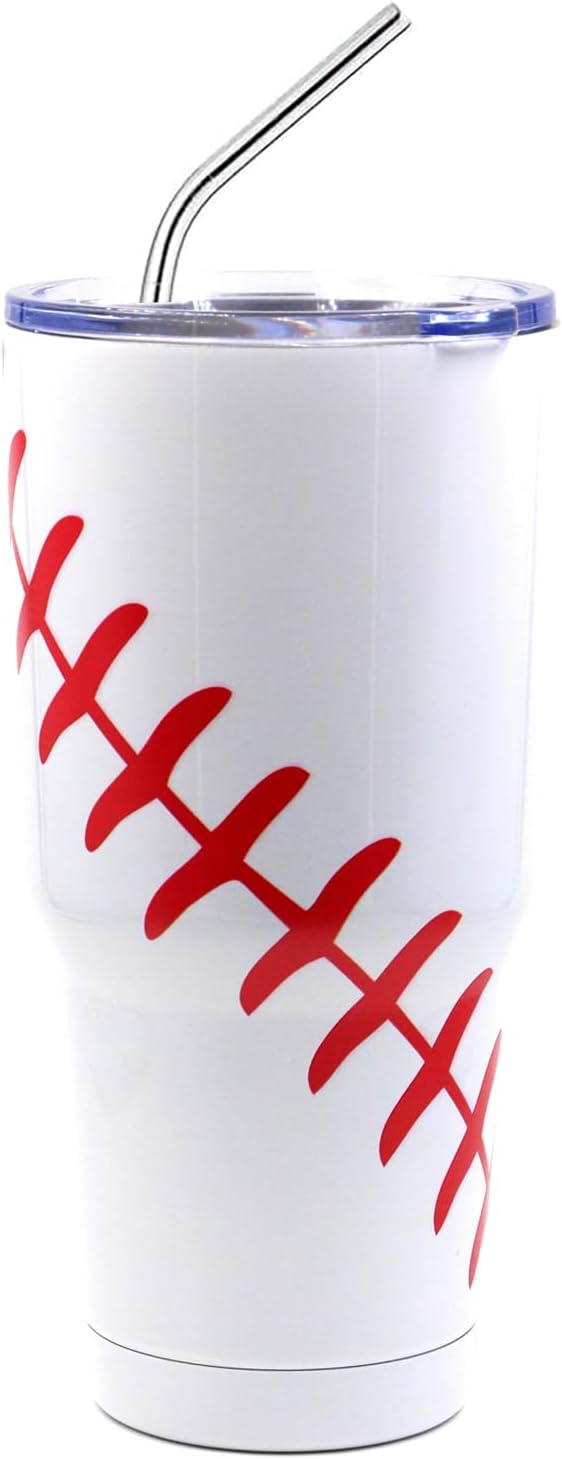 FMYWZS 30 oz Baseball Tumbler, Double Wall Vacuum Insulated Stainless Steel Cup Travel Mug with Lid and Straw, Baseball Accessories Stuff Gifts for Mom Men Boys Girls - Image 7