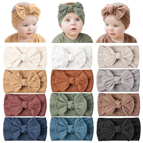Prohouse 12 Pack Baby Nylon Headbands Hairbands Hair Bow Elastics Handmade Hair Accessories for Baby Girls Newborn Infant Toddlers Kids(Blue)