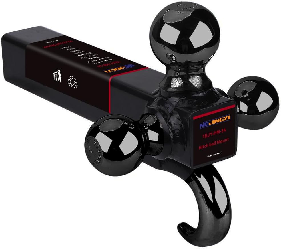 NBJINGYI2" Trailer Hitch Tri Ball Mount with Hook 1-7/8", 2", 2-5/16" Chrome Plated Balls and Hook