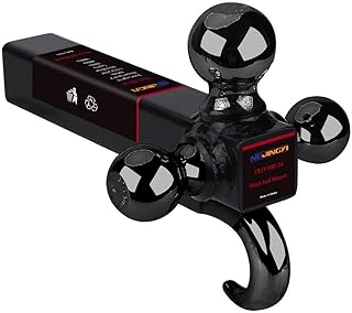 Tri-Ball Mount with Tow Hook for 2" Receiver, 1-7/8", 2" and 2-5/16" Hitch Balls, 2,000/6,000/10,000 lbs Capacity, E-Coated Black Finish for Trucks, Tractors and U-Haul Trailers