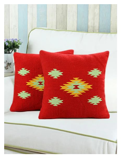 Saral Home Unique Design Heavy Quality Cotton Cushion Cover Set of 2Pc -40x40 cm, Red-image-7