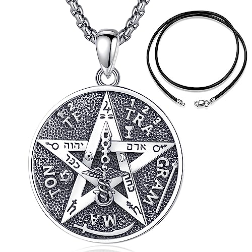 EUDORA Sterling Silver Tetragrammaton Necklace Ring for Women Men, Pentagram Amulet Energy Pendant Star of David Vintage Guardian Star Wicca Jewelry, Mother's Day Father's Day Gift for Husband Wife