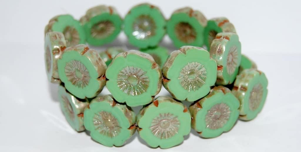 60 pcs Table Cut Round Beads Hawaii Flowers, (81220 43400), Glass, Czech Republic, Size 14 mm (0.55 in)