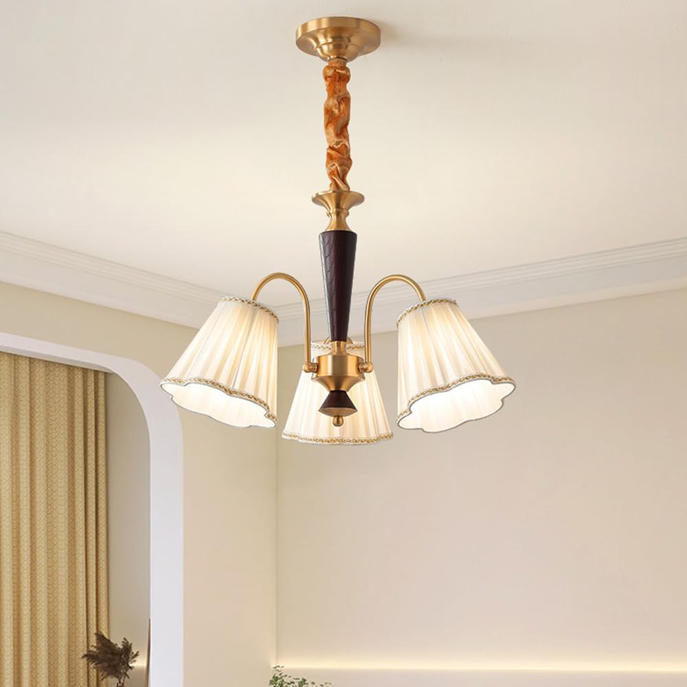 Luminaires suspendus dorés et lustres modernes 5 lumières en tissu et cuivre