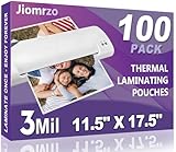 Jiomrzo Laminating Sheets, 100 Pack Laminating Pouches Holds 11 x 17 Inch Sheets, 3 Mil Laminate Sheets 11.5 x 17.5 Inch for Laminator, Clear Thermal Laminating Pouches with Round Corner