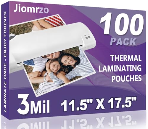 Jiomrzo Laminating Sheets, 100 Pack Laminating Pouches Holds 11 x 17 Inch Sheets, 3 Mil Laminate Sheets 11.5 x 17.5 Inch for Laminator, Clear Thermal Laminating Pouches with Round Corner