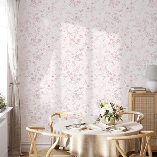 Ismoon Peel and Stick Wallpaper Floral Pink Stick on Wall Paper Vintage French Contact Paper for Cabinet Textured Removable Self Adhesive Wallpaper Vinyl Roll Shelf Deco, 17.3x78.7in by Ismoon - Image 3