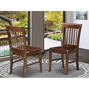 East West Furniture Norfolk Dining Room Slat Back Solid Wood Seat Chairs, Set of 2, Mahogany