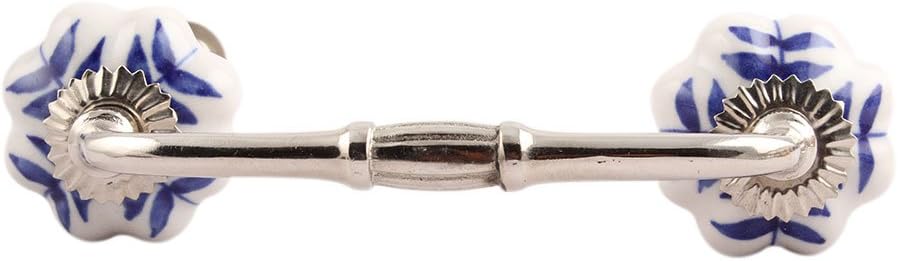 Indian Shelf 1 Pack Ceramic Drawer Handles for Cabinets and Drawers Blue Dresser Pulls for Door Silver Hardware 8" Hole to Hole -BH-316-CK-173