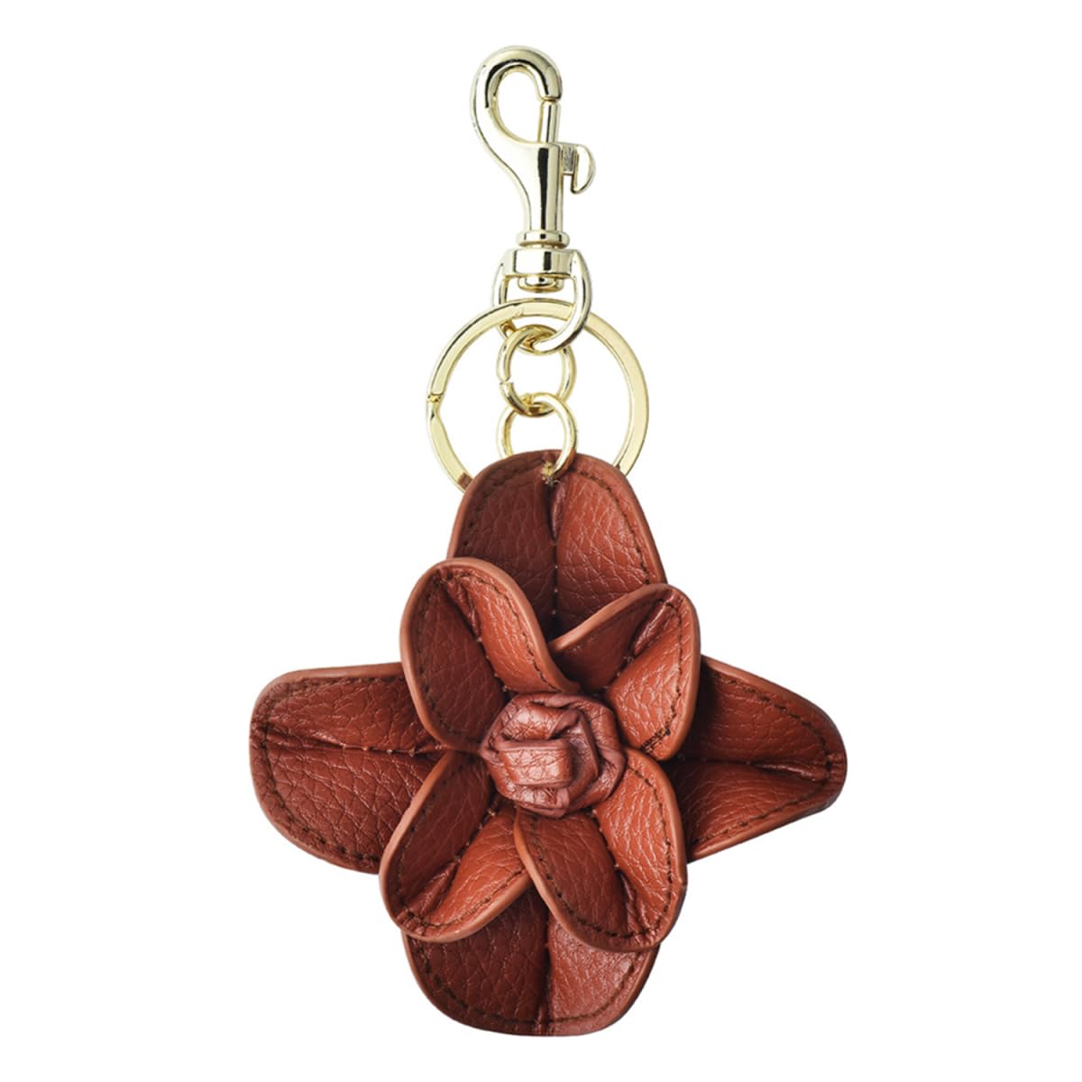 ZDHC Brown Leather Flower Keychain Bag Charms Keyring Purse Handbag Decorations Pendant for Women