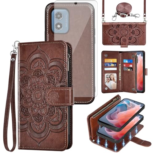 Motorola Moto G Play 2024 étui Asuwish avec fermeture éclair et verre trempé