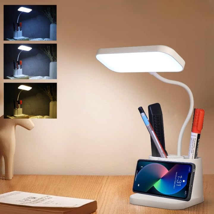 Gesto LED Study Lamp Rechargeableβ Touch Control Table Lamp for Students with Flexible Neck| 3 Color Changing USB Desk Light for Study Table,Reading,Home,Office| Night Light with Mobile & Pen Holder