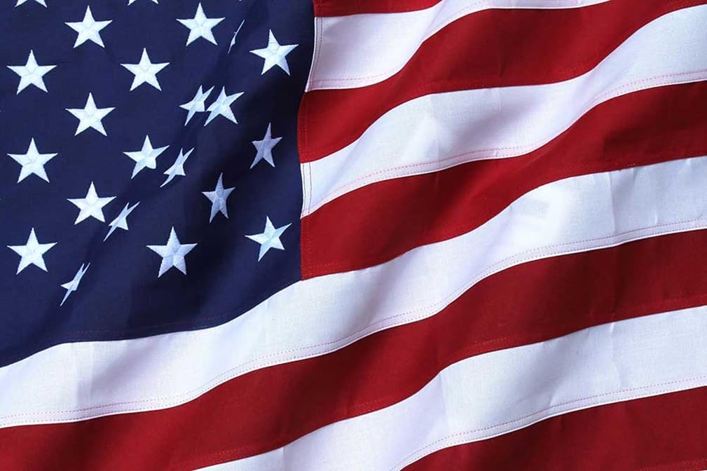 4x6 Foot Nylon Embroidered American Flag; 200 Denier Heavy Duty Outdoor American Flag Has Embroidered Stars, Sewn Stripes, Brass Grommets and Canvas Header