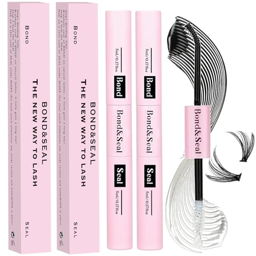 Qiveaory Lash Bond e Seal Kit 2 Pcs DIY Lash Extension con Impermeabile Lash Cluster Colla 72h Tenere e Sigillare per Ciglia False a Casa