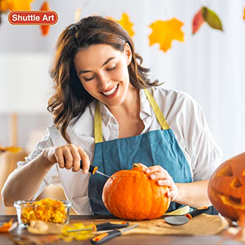 Shuttle Art 35 PCS Halloween Pumpkin Carving Kit, 11 PCS Professional Stainless Steel Pumpkin Carving Tools with 10 Stencils and 12 Electronic Candles, Safe, Fun and Durable for Kids Adults Carving2