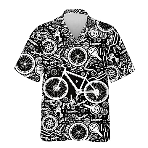 Bike Parts Hawaiian Shirt for Men - Cycling Sport Short Sleeve Button Down Men's Hawaiian Shirts Set 137 Size L