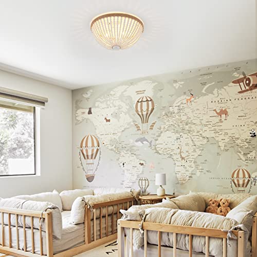 Vanzarla Dia 14.96" Boho Flush Mount Light Fixture Wood Bead, Farmhouse Chandelier, Antique Rustic Ceiling Light Fixture For Kitchen Hallway Entryway Laundry Bedroom Nursery Passway #TOP1