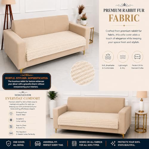 Image of Homerz Premium Rabbit Fur Sofa Cover with Anti-Skid Backing, Soft Plush Fabric Sofa Protector for Living Room Furniture (Beige, 2 Seater, Only Seat Cover)