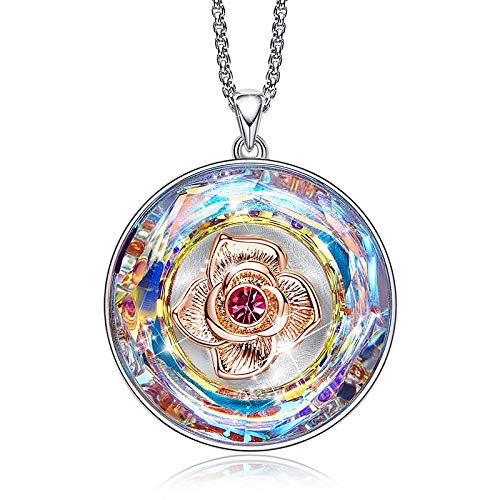 Collier en Or pour Femmes 18 carats avec pendentif fleur rose en cristal d'exception