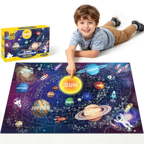 Jumbo Floor Puzzle for Kids Ages 4-6, 48 Piece Large Solar System Jigsaw Puzzle, Extra-Thick Cardboard Preschool Learning Toys for Toddlers 3-5, Educational Gift for Boys Girls 3 4 5 6 7 8