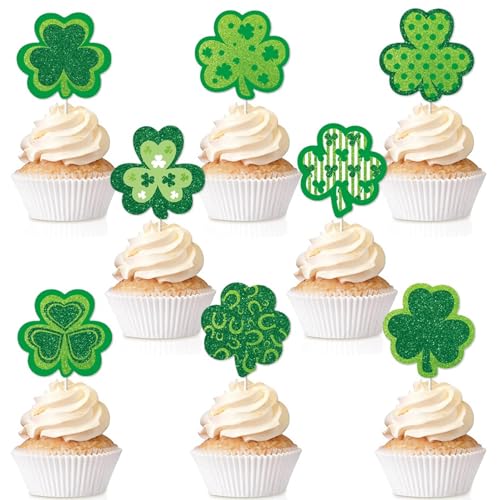 32 Pieces St Patrick's Day Cupcake Toppers Shamrock Cake Pick
