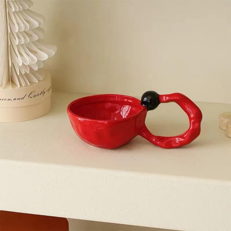 gugululu Creative Ceramic Coffee Mug, Handmade Large Handle 10oz/300 ml Ceramic Coffee Cup Dishwasher and Microwave Safe Mug Suitable for Office and Home (Red) - Image 4