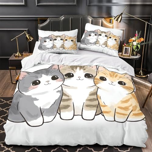 Housse de couette chats microfibre inaltérable parure grand lit lavable