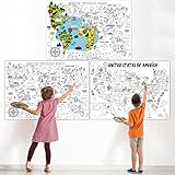 ZOIIWA 2 Pack Jumbo United States & World Map Coloring Poster 44 * 32Inch Large World Map Coloring Table Cover Giant USA Map Wall Doodle Art Coloring Poster for Home Birthday Party