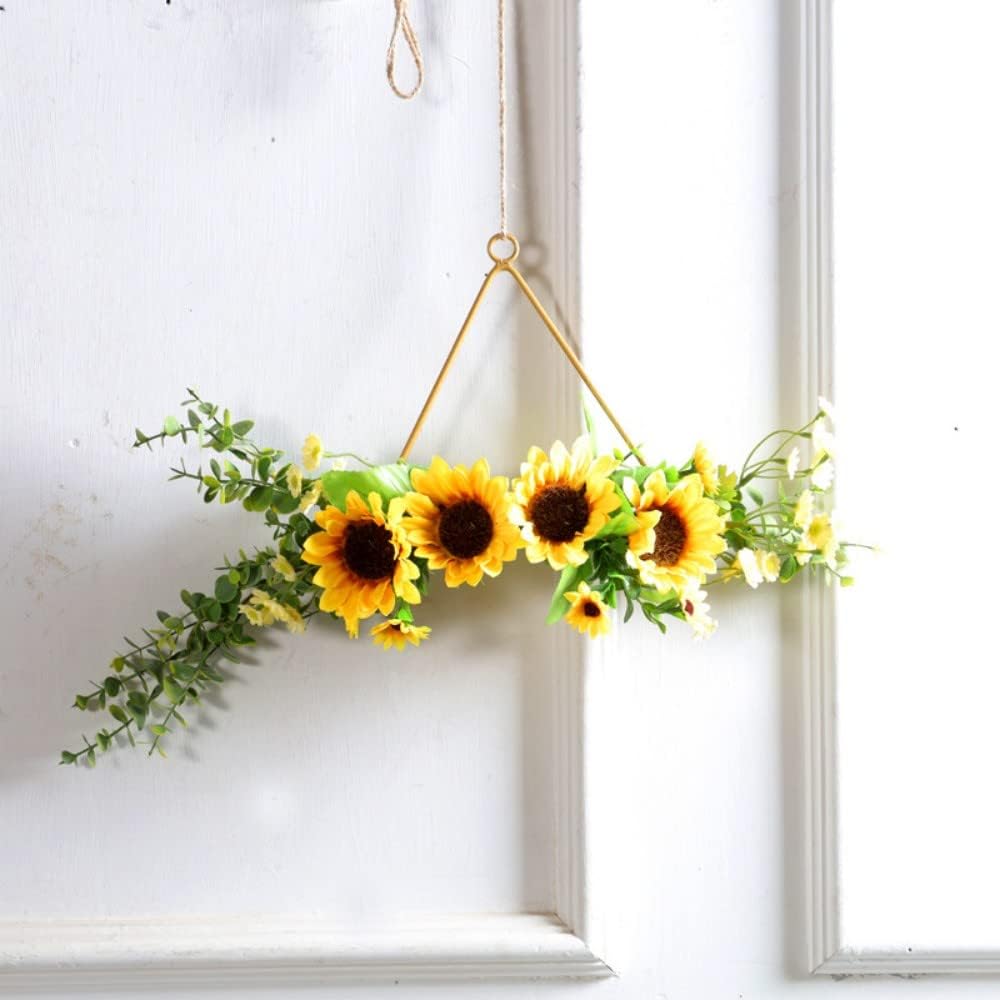 花柄 壁掛け 屋内外 壁装飾 ハンギングバスケット 鉄製 吊り下げ 写真 写真 シーンデコレーション (ひまわり-S)