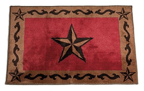 H HIEND ACCENTS Paseo Road Rustic Star Western Cabin Kitchen Mat, Rustic Bathroom Rug 24x36 inch, Brown Red Star Scroll Themed Non-Slip Washable Floor Bath Rug