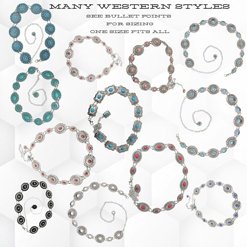 Urbalabs Western Belts For Woman Chain Agate Teal Stone Concho Western Belt Cowgirl Belt Chain Belt For Women Style One Size3