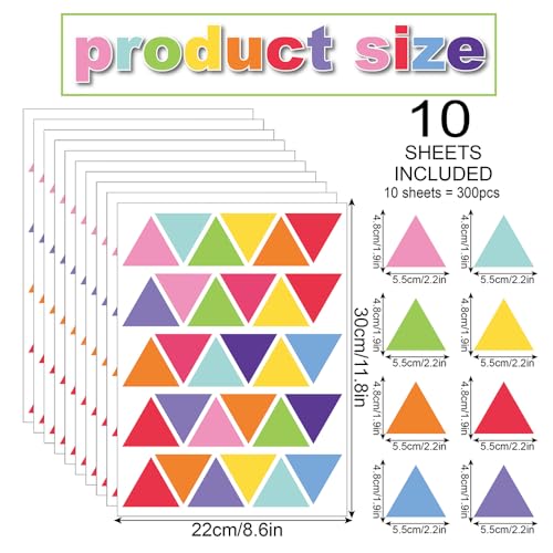 300 piezas calcomanías triangulares de vinilo coloridas para pared miniatura 2