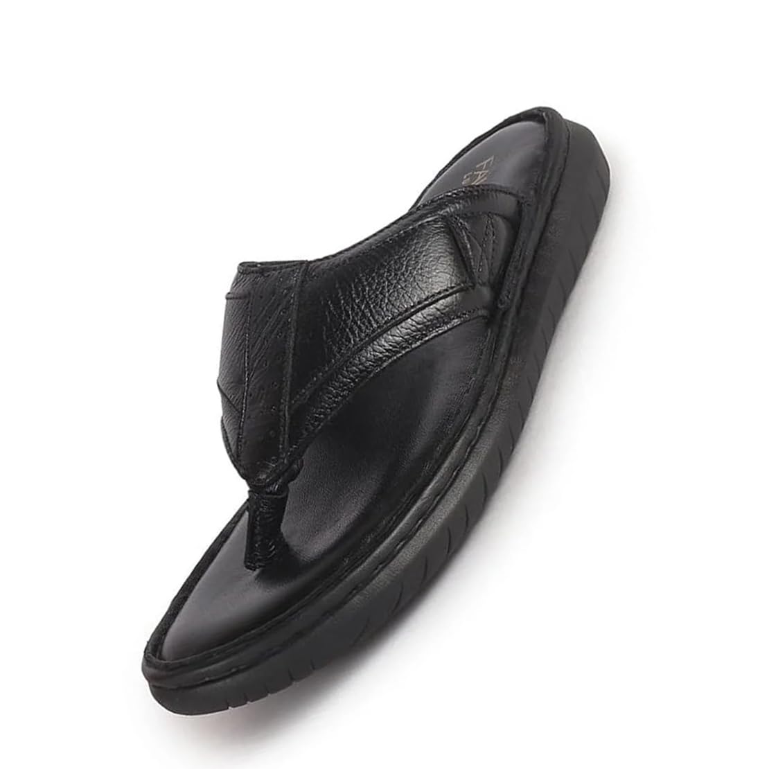 Men Genuine Leather T-Strap EVA Sole Slip On Slippers | Side Stitched Thong Sandals | Memory Cushioned Insole-image-19