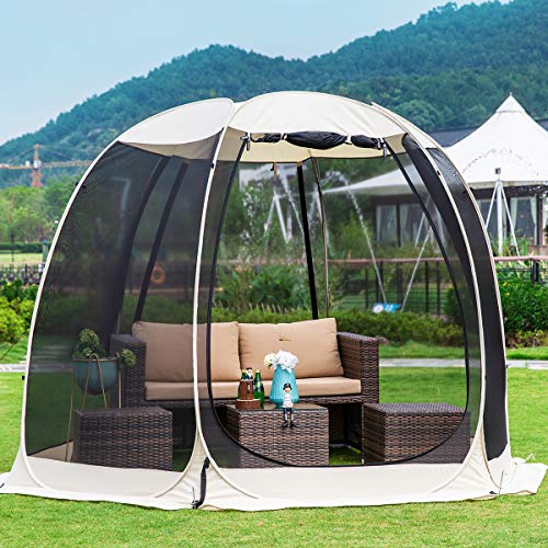 Leedor Gazebos for Patios Screen House Room 6-8 Person Canopy Mosquito Net Camping Tent Dining Pop Up Sun Shade Shelter Mesh Walls Not Waterproof Beige,10'x10' - Thumbnail 2