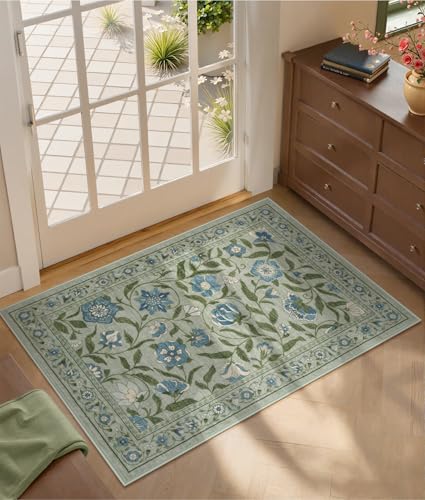 Tapete Lavable Moderno Floral Verde 2x3 Pies miniatura 1