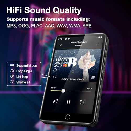 Image of MP3 Player with Bluetooth and WiFi, 80GB Storage& Android OS, 4 inch Touch Screen Spotify Music&Video Player, Built-in Speaker, FM Radio, MP4 Player for Kids
