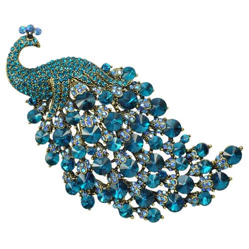 Gyn&Joy Animal Brooch Art Gorgeous Peacock Bird Blue Crystal Rhinestone