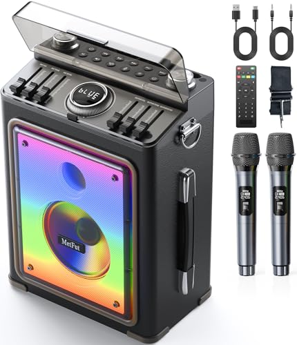 MetFut Karaoke Machine for Adults with 2 Wireless Microphones and Bluetooth 5.3, Premium Wooden...