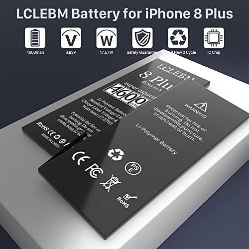 Lclebm Battery For Iphone 8 Plus, [4600Mah] High Capacity 0 Cycle Li-Ion Polymer Battery Replacement For Iphone 8 Plus A1864,A1897,A1898 With Repair Tools #TOP6
