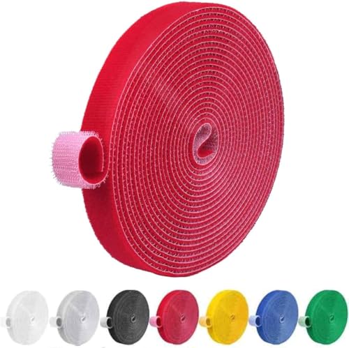 Image of Self Adhesive Hook and Loop Tape, Mosquito net Mounting Tape for Office use, Photo Frames, Multipurpose Double-Sided Adhesive Hook Loop Tape for Crafting & Wall Hanging (5M x 12mm) (red)