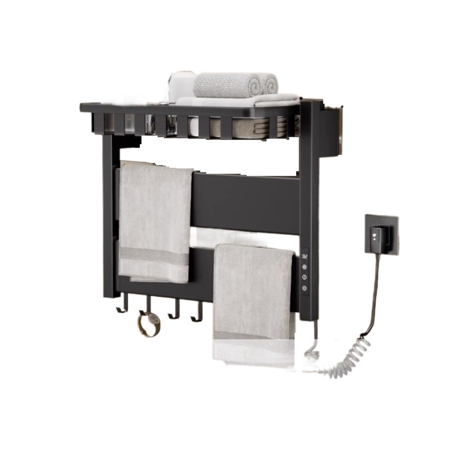 Portasciugamani Elettrico A Temperatura Controllata for La Casa, Riscaldamento, Stendibiancheria, Hotel, Portasciugamani Non Perforato, Accessori for Il Bagno Sicuro Efficace(Right,Black)