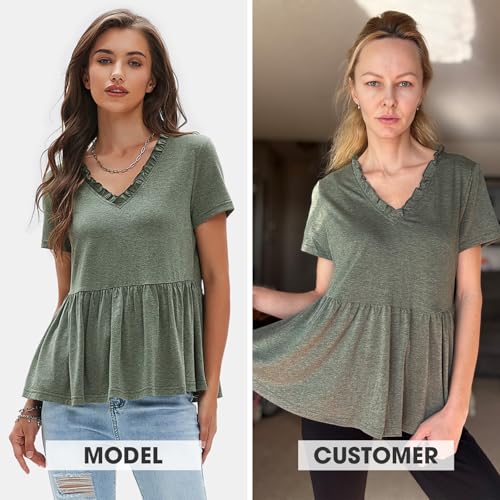 EXLURA Women's Summer Crop Babydoll Peplum Tops Cute V Neck Short Sleeve Business Casual Trendy T Shirts Beach Vacation 20252