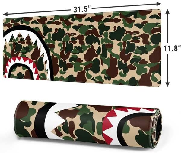 Vista 2 de Skinit Alfombrilla de mouse grande para juegos, diseño de camuflaje de dientes de tiburón con bordes cosidos, impermeable, base de goma